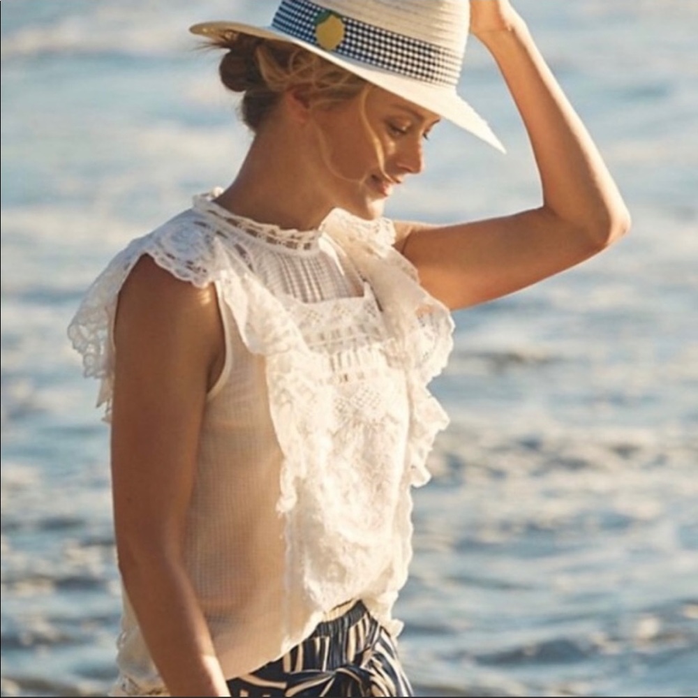 ANTHRO MAEVE White Victoria Ruffle Lace Blouse 10